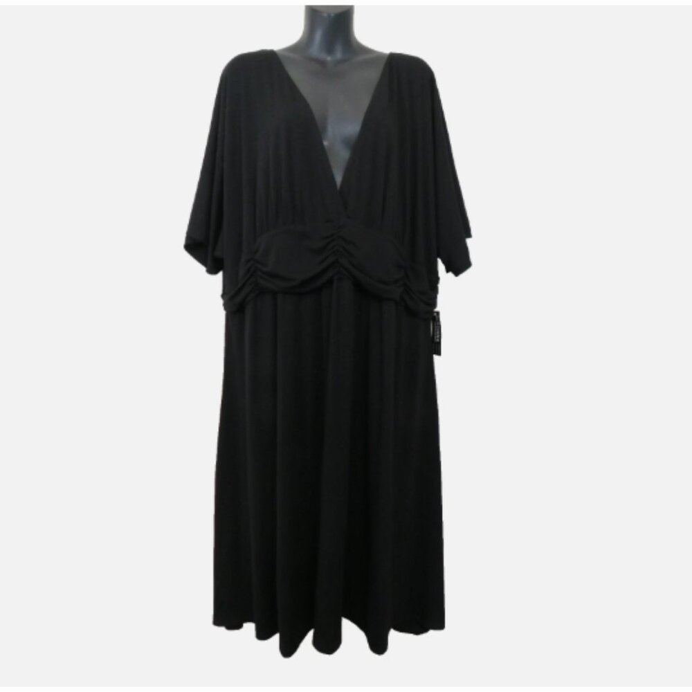 Kiyonna size 4X Black Surplice Dress Short Sleeve V Neck Kimono Sleeve NEW